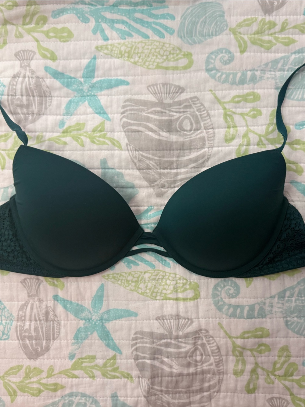 Victoria's Secret Teal Lace-Trim Push-Up Bikini Top